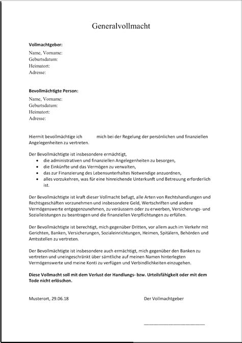 Kostenlose vordrucke, briefvorlagen, muster, kuendigungsvorlagen und vollmachten. GENERALVOLLMACHT VORDRUCK DOWNLOADEN