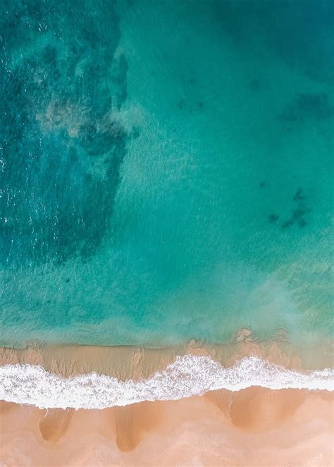 Hd Wallpaper Overhead Drone Beach Sand Ocean Sea Water Green