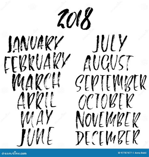 Hand Drawn Set Of Months Modern Dry Brush Lettering Names Of The