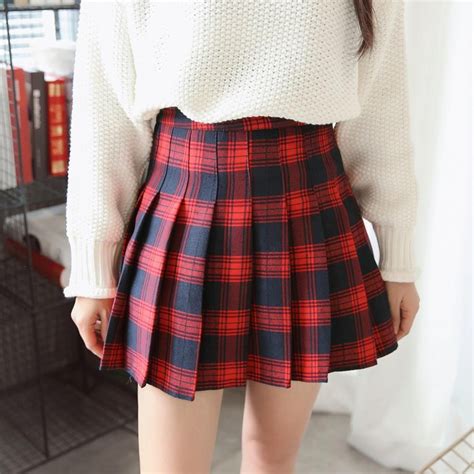 Itgirl Shop Checkered School Red White Plaid Pleated Above Knee Skirt Aesthetic Apparel Tumblr