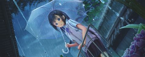 Wallpaper Anime Girl Raining Transparent Umbrella Loli Blue Eyes