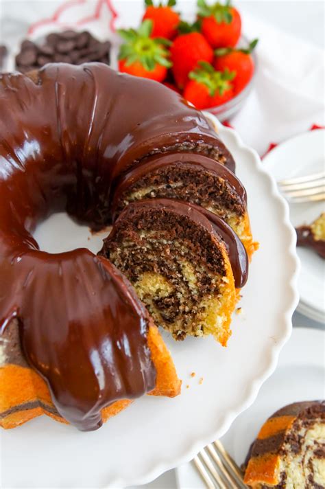 Chocolate Vanilla Swirl Bundt Cake With Glossy Ganache Frosting Bake