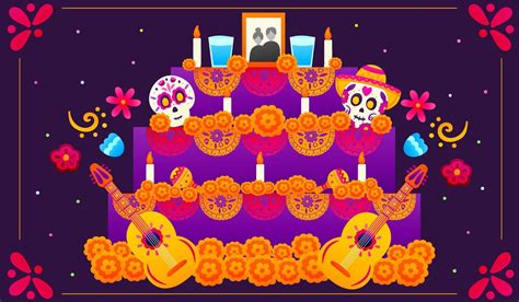 Traditional Altar For Dia De Los Muertos With Musical Instruments And