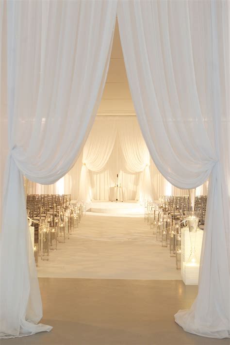 White Drapery At Indoor Wedding Ceremony Beautiful Wedding Aisle