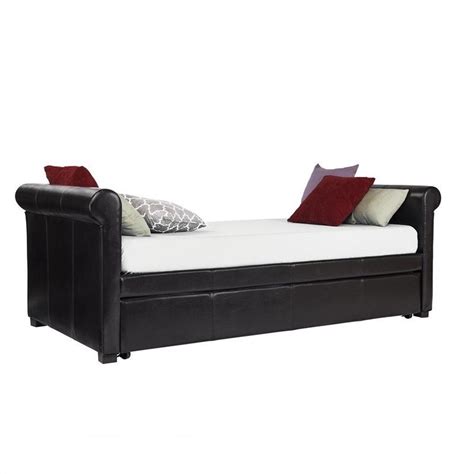 Leather Upholstered Twin Daybed With Trundle In Brown 4031059