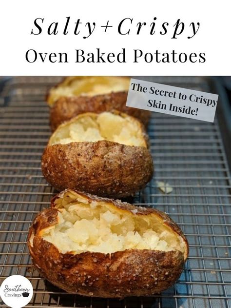 Baked Potatoes On A Cooling Rack With The Words Restaurant Style Oven