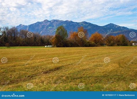 Autumn Landscape With Mountains Near Koblach Austria Stock Image