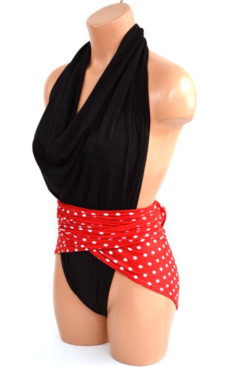 Medium Bathing Suit Wrap Around Swimsuit Red Polka Dots And Black Reso Hisopal Art~swimwear