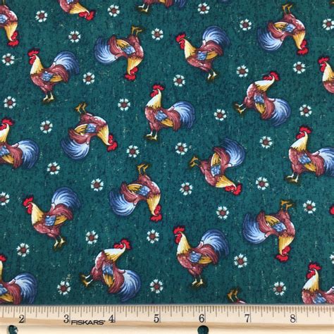 Novelty Roosters Cotton Fabric By The Yard 100 Cotton Etsy