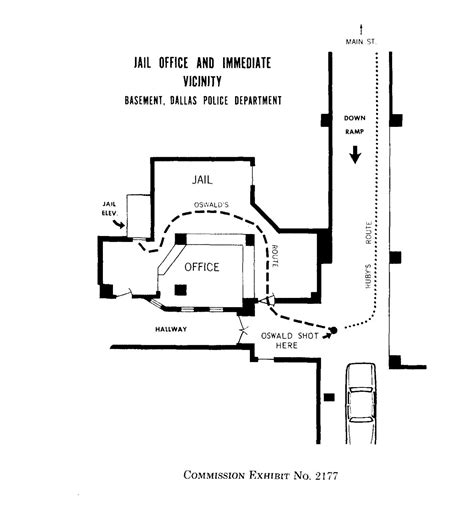 Map of some of parking area shows where Oswald was shot, Ruby hid in