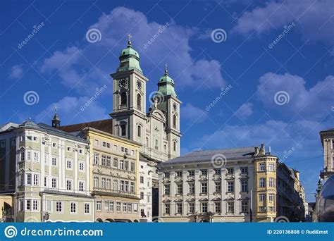 Old Cathedral Alter Dom At The Main Square Hauptplatz In Linz Austria Stock Photo Image Of
