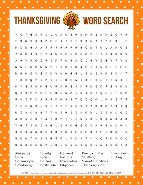 Happy Thanksgiving Wordsearch Puzzle English Esl