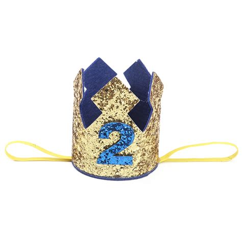 Blue Gold Boy First Birthday Hat Glitter Princess Crown Number 1st 2 3