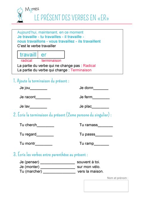 10 exercices de conjugaison au présent de l'indicatif. Le présent des verbes en -er- - Momes.net