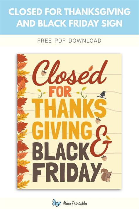 Printable Closed For Thanksgiving And Black Friday Sign Template