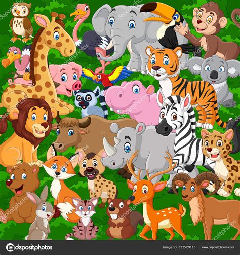 Vector Illustration Cartoon Wild Animals Collection Set — Stock Vector
