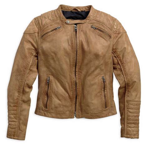 Harley Davidson Womens Buff Washed Perforated Leather Jacket Brown