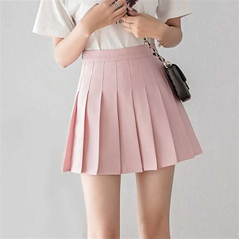 2019 women fashion pleated skirt pink cute sweet girls summer school skirt solid high waist