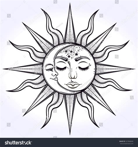Bohemian Hand Drawn Sun Moon Vector Stock Vector Royalty Free