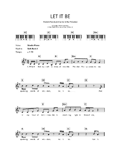 Let It Be Sheet Music The Beatles Piano Chordslyrics
