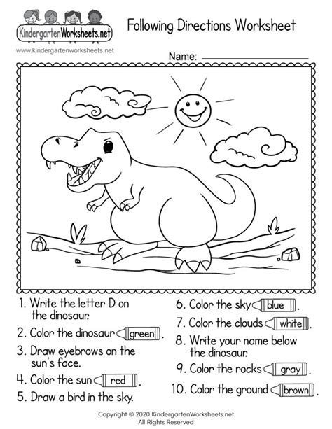 Following Directions Worksheet For Kindergarten Free Printable