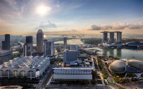 Singapore At Sunrise Panorama Skyline With Marina Bay Stock Photo