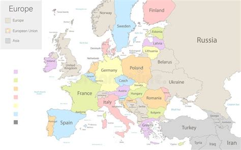 Kaart Van Europa Met De Europese Unie En Delen Van Azië Verdeeld Over