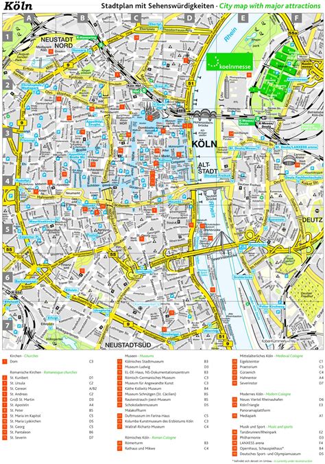 Die top 10 sehenswürdigkeiten in köln. Stadtplan Köln mit sehenswürdigkeiten