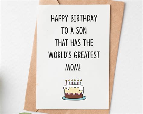 Happy Birthday Card For Son From Mom Son Funny Birthday Card Etsy