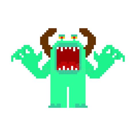 Angry Cartoon Monster Pixel Art With Open Mouth Vector 8 Bit Stock