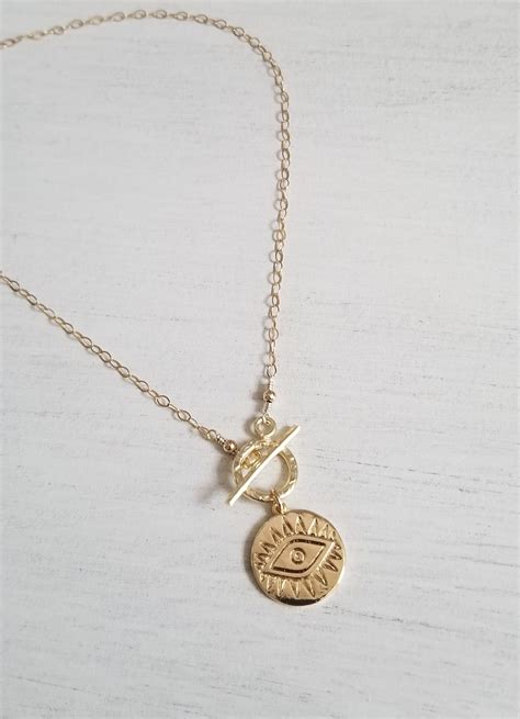 Evil Eye Necklace Front Toggle Necklace Gold Coin Medallion Etsy