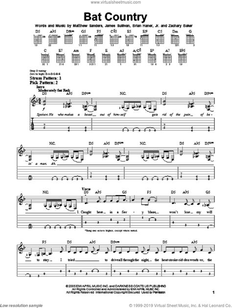 History of country guitar songs. Sevenfold - Bat Country sheet music for guitar solo (easy ...