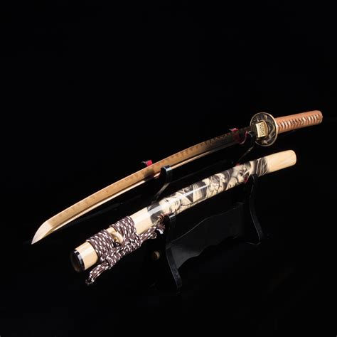 Katana à Lame Dorée Épée Japonaise Faite à La Main T10 En Acier