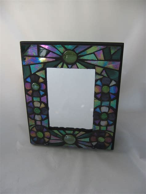 Iridized Aqua Green And Purple Stained Glass Mosaic Mirror Oil Slick