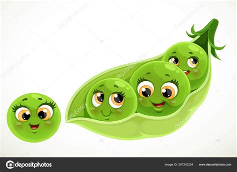 Cute Little Cartoon Emoji Green Peas Pod Isolated White Background