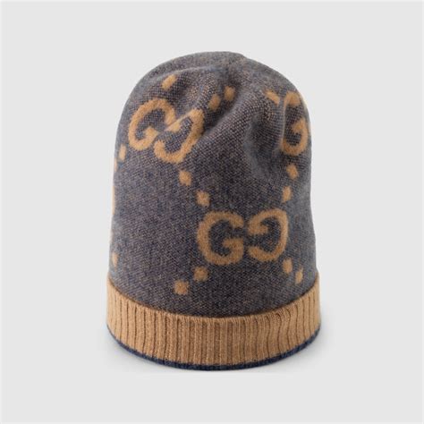 Gg Knit Cashmere Hat In Blue And Beige Gucci® Si