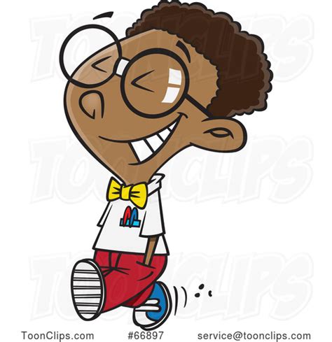Cartoon Happy Young Black Nerd Boy Walking 66897 By Ron Leishman