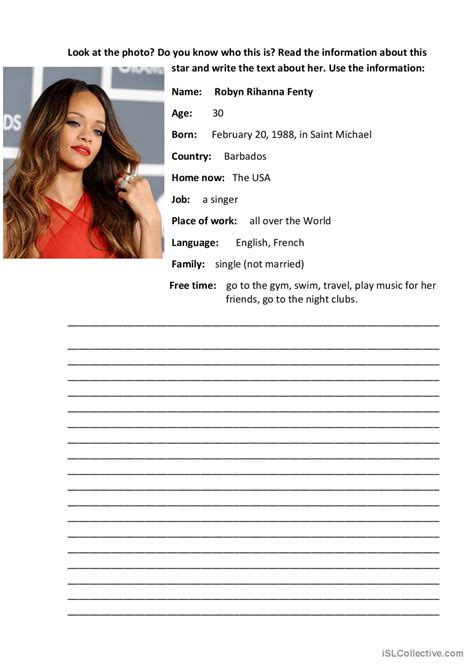 Rihanna Biography Pictur English Esl Worksheets Pdf And Doc