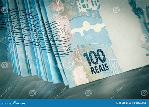 Brazilian Money 100 Reais Banknotes Stock Image Image Of Money