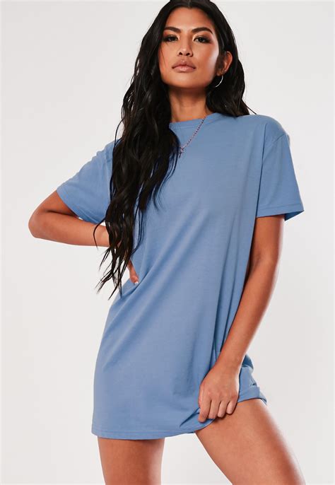 Blue Basic T Shirt Dress Missguided