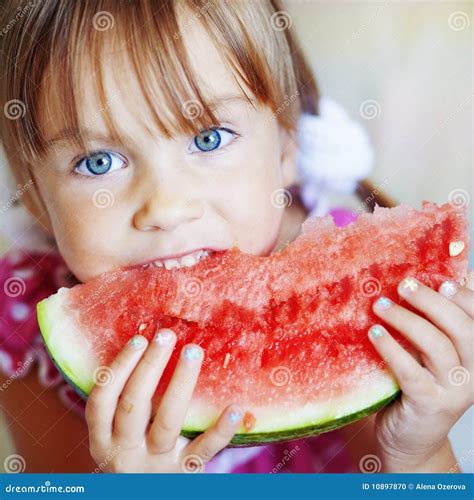 Funny Child Eating Watermelon Stock Photo Image 10897870