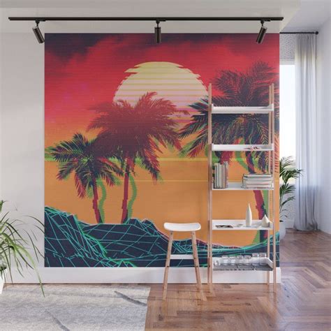 Buy Vaporwave Landscape With Rocks And Palms Wall Mural By Annartshock