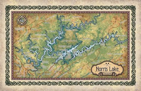 Norris Lake Map Tennessee Map Norris Lake T Tennessee Etsy