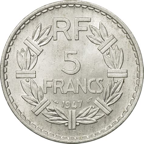 582656 Coin France Lavrillier 5 Francs 1947 Paris Au50 53