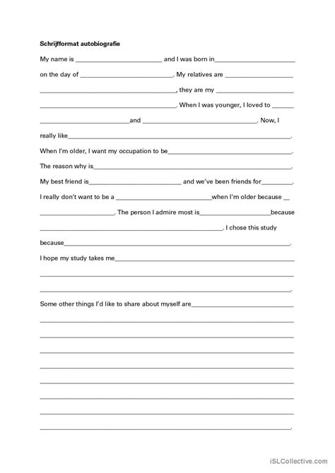 Autobiography Writing Format English Esl Worksheets Pdf And Doc