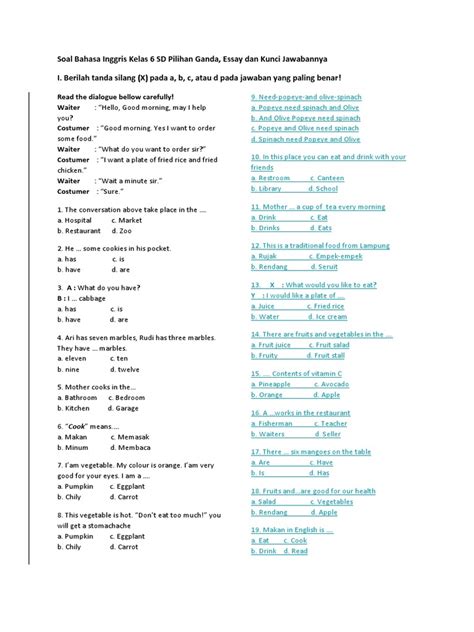Definisi, sifat, dan contoh soal. Soal Bahasa Inggris Kelas 6 SD Pilihan Ganda | Cuisine | Food And Drink