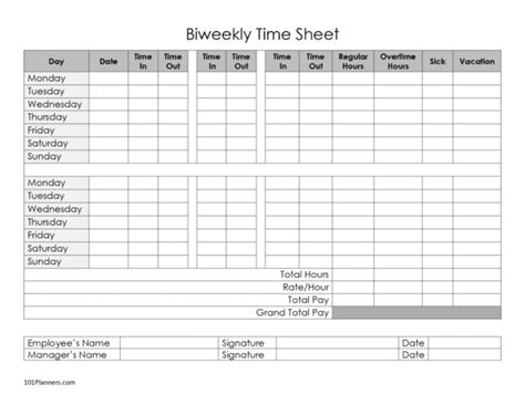 Free Timesheet Template Printables Instant Download