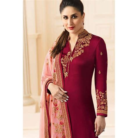 6276 Maroon Kaseesh Kareena Kapoor Satin Georgette Suit With Heavy Work Dupattaasian Couture