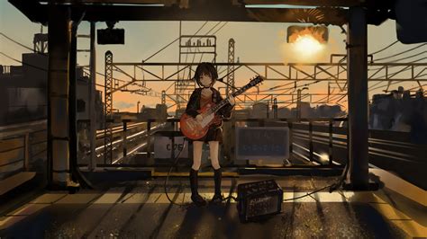 Download Wallpaper 3840x2160 Girl Guitar Anime Musician Electric
