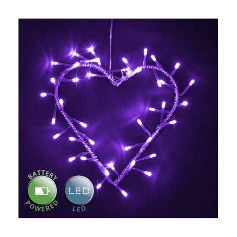 Battery Operated Purple Heart Shaped Wall Light With 40 Led Bulbs